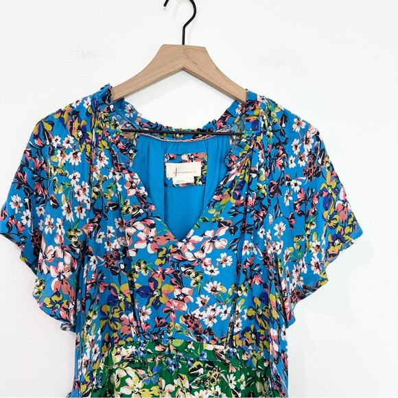 Anthropologie Robin Tiered Oversize Floral Flutter Sleeve Boho Mini Dress Small - Picture 5 of 10